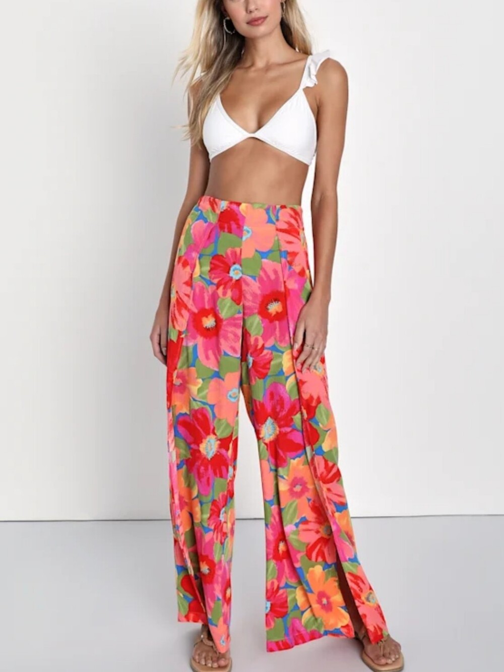 Billabong Split Spirit Orange Multi Tropical Print Flyaway Pants M